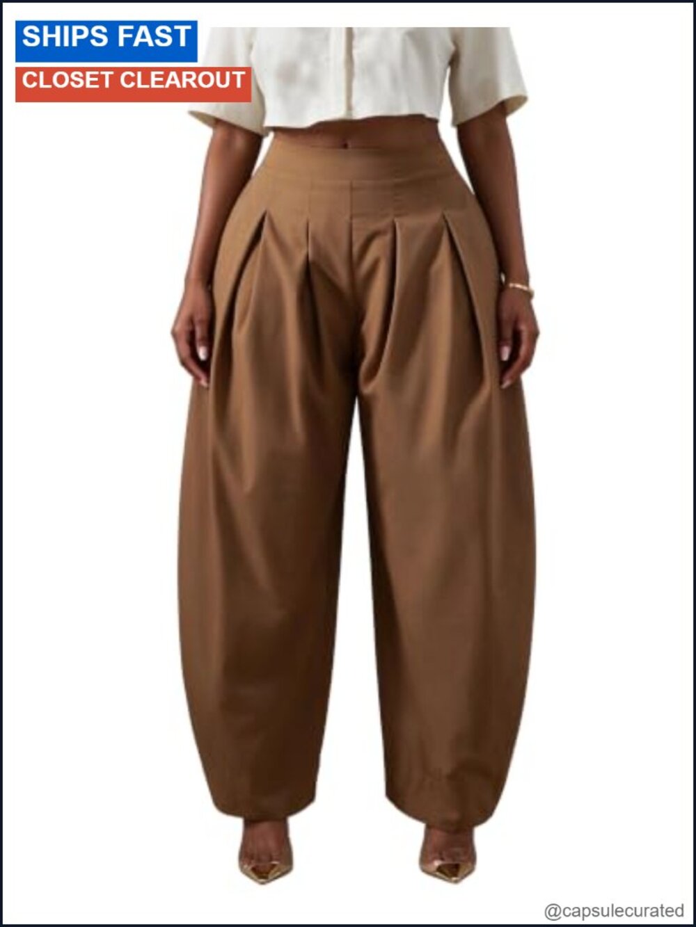 Luotasia High Waisted Pleated Wide Leg Barrel Pants for Women